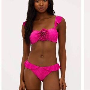 NWT Beach Riot Sparkle Fuschia Peony Iris Ruffle Bikini Bottoms